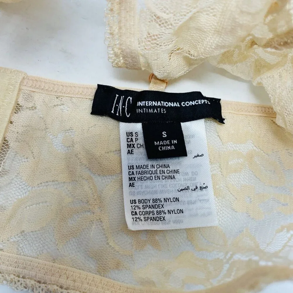 INC International Concepts Womens Small Lace Bralette Lingerie Almond Latte 2686